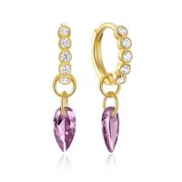 Elenza Goudkleurige Oorbellen met Paarse Zirkonia - Luxe Dames Sieraad - thumbnail