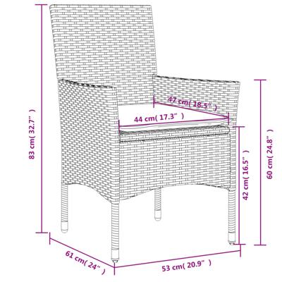 3-delige Tuinset met kussens poly rattan en glas grijs - thumbnail