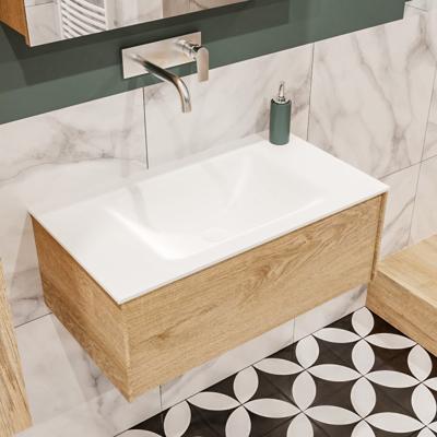 Mondiaz Lush Cloud badmeubel Washed oak 80 cm 1 lade solid surface enkele spoelbak midden zonder kraangat Mondiaz Lush Cloud badmeubel Washed oak 80 cm 1 lade solid surface enkele spoelbak midden zonder kraangat