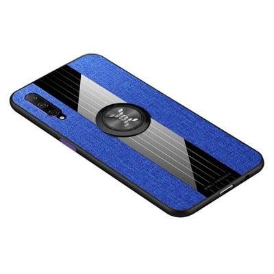 Voor Huawei Honor 9X Pro XINLI stiksels doek Textue schokbestendig TPU beschermhoes met ring houder (blauw)
