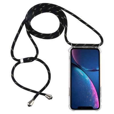 Vierhoek anti-Fall trasparent TPU mobiele telefoon geval met Lanyard voor iPhone XIR (2019) (zwart goud) Vierhoek anti-Fall trasparent TPU mobiele telefoon geval met Lanyard voor iPhone XIR (2019) (zwart goud)