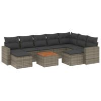10-delige Loungeset met kussens poly rattan grijs - thumbnail