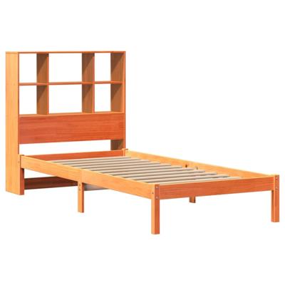 Bed met boekenkast zonder matras grenenhout wasbruin 100x200 cm