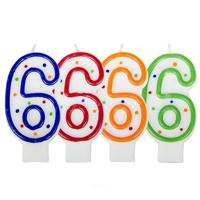 Kaars cijfer 6 in vrolijke kleuren - thumbnail