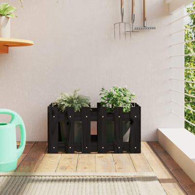 Plantenbak met hekontwerp 60x30x30 cm massief grenenhout zwart Plantenbak met hekontwerp 60x30x30 cm massief grenenhout zwart