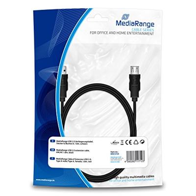 MediaRange MRCS154 USB 2.0 verlengkabel, stekker A naar bus A, 1,8m zwart
