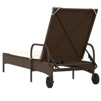 Ligbed met wielen en kussen poly rattan bruin - thumbnail