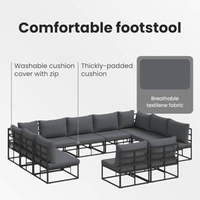 Tuinbankenset met kussen 12 pcs Zwart Aluminium