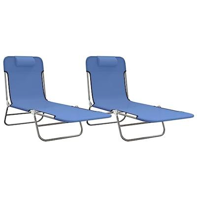 Ligbedden 2 st inklapbaar textileen en staal blauw - thumbnail