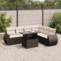 7-delige Loungeset met kussens poly rattan bruin - thumbnail