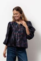 Studio Anneloes Eliza Wave Jacquard Top 13394 T-shirt Lange Mouw 6945 Dark Blue/ Vintage Berry - thumbnail