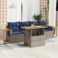 5-delige Loungeset met kussens poly rattan grijs - thumbnail