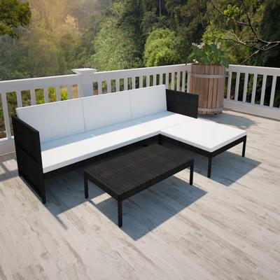 3-delige Loungeset met kussens poly rattan zwart 3-delige Loungeset met kussens poly rattan zwart