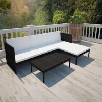 3-delige Loungeset met kussens poly rattan zwart - thumbnail