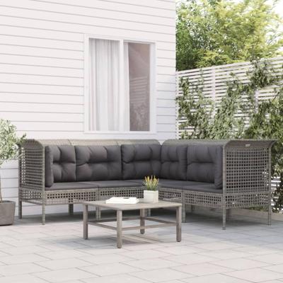 5-delige Loungeset met kussens poly rattan grijs