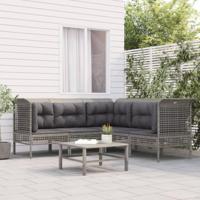 5-delige Loungeset met kussens poly rattan grijs - thumbnail