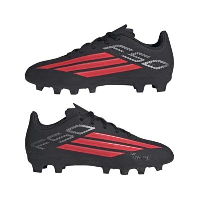 adidas F50 Club Gras / Kunstgras Voetbalschoenen (MG) Kids Zwart Rood Donkergrijs