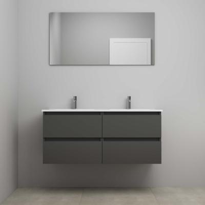 On-Line Badkamermeubelset - 120 cm - Voorgemonteerd - Porseleinen Wastafel - 2 Kraangaten - Spiegel - Mat Antraciet