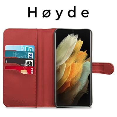 Høyde - Vegan lederen bookcase hoes - 100% Biologisch Afbreekbaar - Samsung Galaxy S21 Ultra - Rood