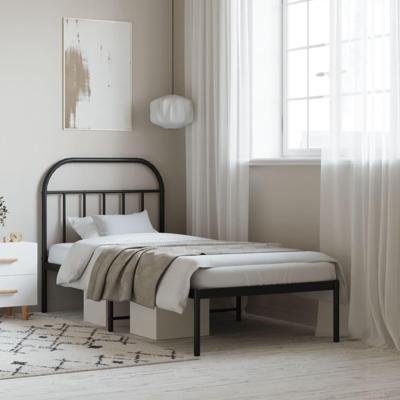 Bedframe met hoofdbord metaal zwart 90x200 cm Bedframe met hoofdbord metaal zwart 90x200 cm