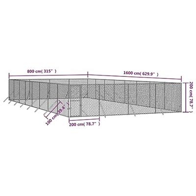 Hondenkennel voor buiten 8x16x2 m gegalvaniseerd staal zilver