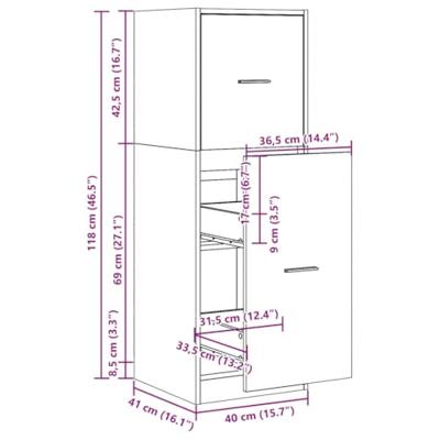Apothekerskast 40x41x118 cm bewerkt hout gerookt eikenkleurig - thumbnail