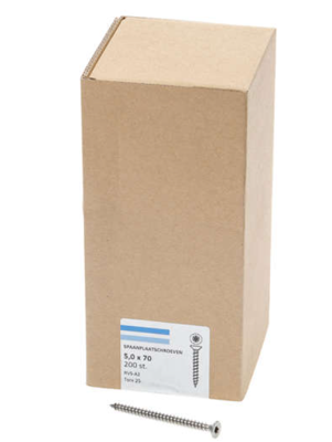 Hoenderdaal Spaanplaatschroef Rvs-A2 Pk Torx TX25 5.0X70 | 200 stuks - 0206.30.42203