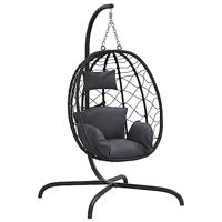 VidaXL Hangende ei-stoel met kussen antraciet poly rattan & staal - thumbnail
