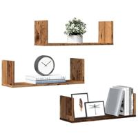 Wandschappen 3 st 58x18x18 cm bewerkt hout oud houtkleurig - thumbnail