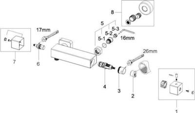 Douchekraan Xellanz Essential | Opbouw | Thermostaatkraan | 1-weg | hoh 15 cm | 2-knops | Vierkant | Chroom