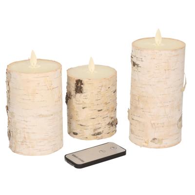 Kaars berk wit bewegende vlam 3 st 7,5x10/12,5/15 cm b.o. Anna's Collection - Annas collection