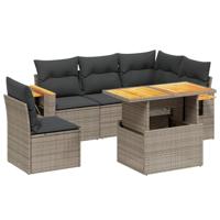 6-delige Loungeset met kussens poly rattan grijs - thumbnail