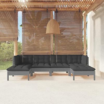 6-delige Loungeset met kussens grenenhout wit