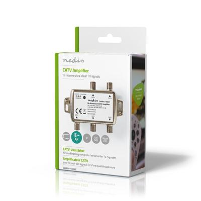 Nedis SAMP41148ME Catv Versterker Max. 12 Db Versterking 85 - 1218 Mhz 4 Uitgangen Retourkanaal -7,5 Db 5 - 65 Mhz F