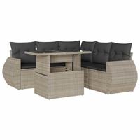 6-delige Loungeset met kussens poly rattan lichtgrijs - thumbnail
