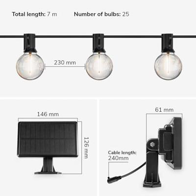 Solar String Light 7m - G40 Filament lampen - 2700K Warm wit - IP44 Waterdicht - 4 Lichtmodi - 750 Lumen
