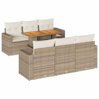 7-delige Loungeset met kussens poly rattan beige - thumbnail
