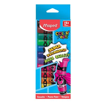 Maped Color&apos;Peps plakkaatverf, tubes van 12 ml, ophangdoos met 12 tubes in geassorteerde kleuren