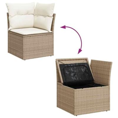 Tuinbankenset met kussen 8 pcs Beige en Wit poly rattan