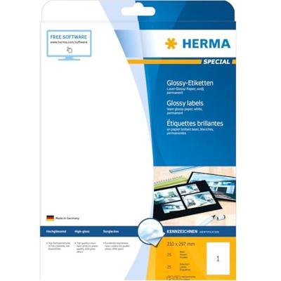 Herma 4909 Universele etiketten 210 x 297 mm Papier, glanzend Wit 25 stuk(s) Permanent hechtend Laser (zwart/wit), Kopiëren (zwart/wit), Laser (kleur),