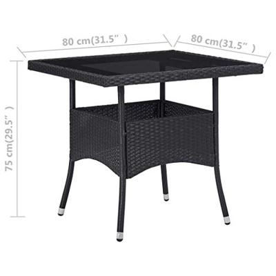 Tuintafel poly rattan en glas zwart Tuintafel poly rattan en glas zwart