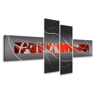 Schilderij - Abstract in het rood, 4luik, 195x80cm, wanddecoratie