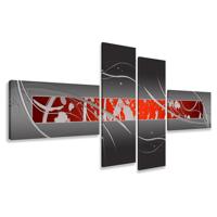 Schilderij - Abstract in het rood, 4luik, 195x80cm, wanddecoratie - thumbnail