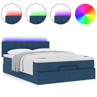 Ottoman bed met matras en LED's 140x200cm stof blauw - thumbnail