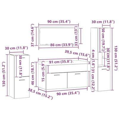 Badkamermeubelset met opslag 5 pcs Zwart Eiken 30 x 30 x 130 cm