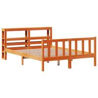 Bedframe met hoofdbord massief grenenhout wasbruin 135x190 cm - thumbnail