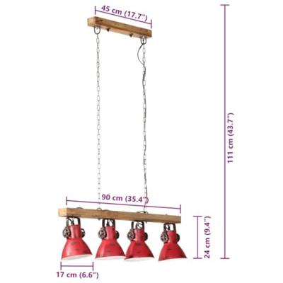 VidaXL Plafondlamp 25 w e27 90x24x111 cm verweerd rood VidaXL Plafondlamp 25 w e27 90x24x111 cm verweerd rood