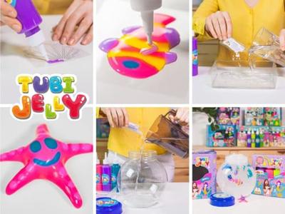 Tubi Jelly 6 kleuren met klein aquarium van dinosaurussen