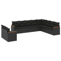 10-delige Loungeset met kussens poly rattan zwart - thumbnail