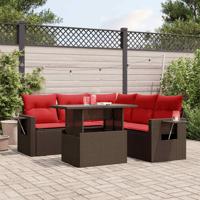 6-delige tuinbankset met kussens, bruin polyrotan - thumbnail